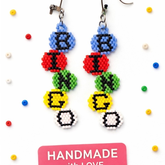 Stanley Jewelry - Colorful Handmade Seed Bead Earrings Boho Lightweight Acrylic Letter Drop